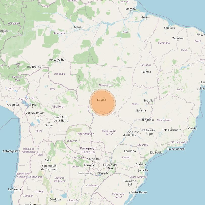 Eutelsat 65 West A at 65° W downlink Ka-band S14 User Spot beam coverage map