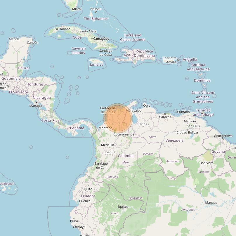 Eutelsat 65 West A at 65° W downlink Ka-band S18 User Spot beam coverage map