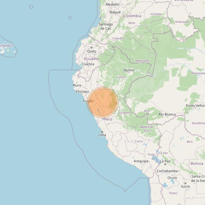 Eutelsat 65 West A at 65° W downlink Ka-band S26 User Spot beam coverage map