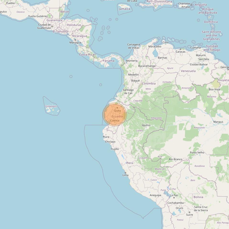 Eutelsat 65 West A at 65° W downlink Ka-band S27 User Spot beam coverage map