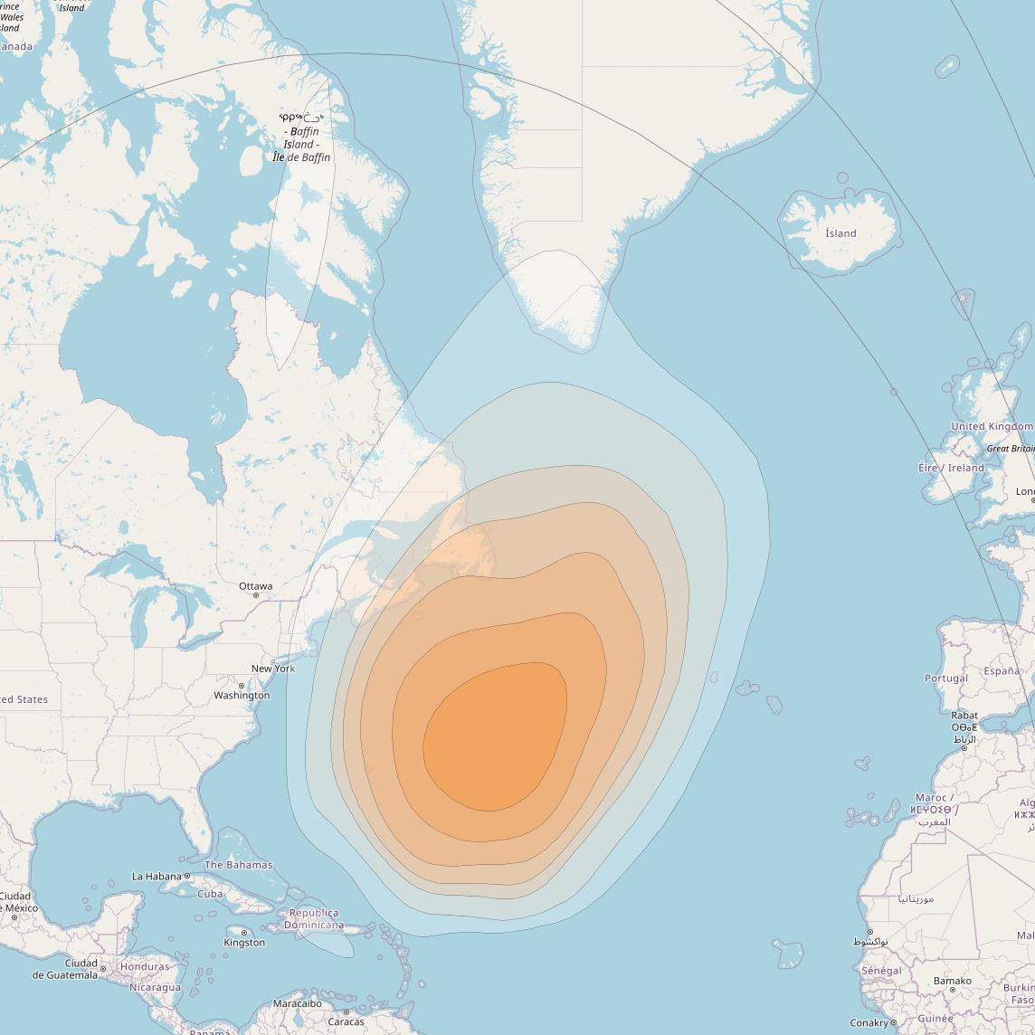 SES 17 at 67° W downlink Ka-band TA01 Spot beam coverage map