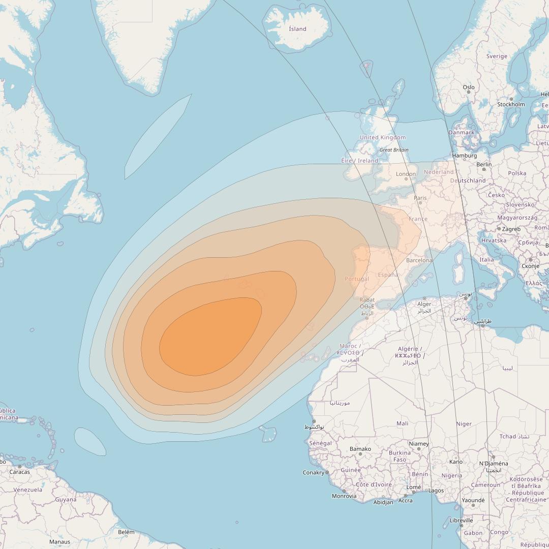 SES 17 at 67° W downlink Ka-band TA02 Spot beam coverage map