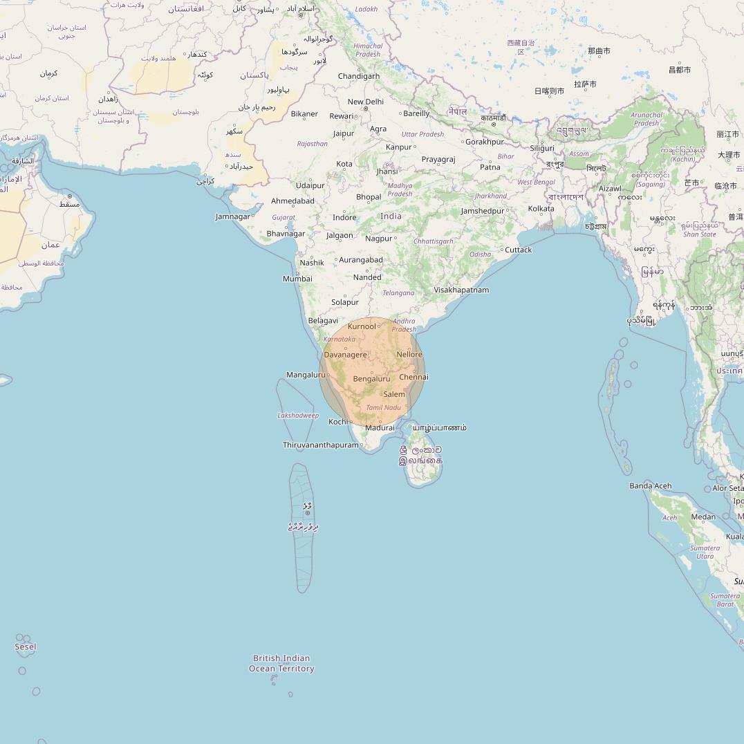 GSAT 11 at 74° E downlink Ka-band Bangalore Gateway beam coverage map