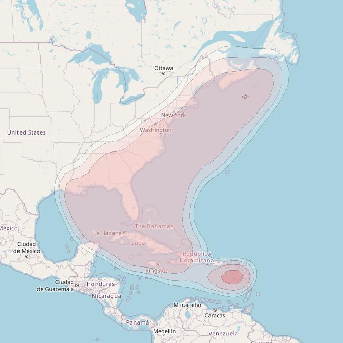 Horizons 2 at 74° W downlink Ku-band East Cost North America beam coverage map