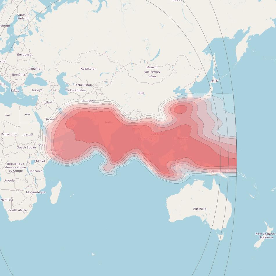 ABS-2 at 75° E downlink Ku-band Southern beam coverage map