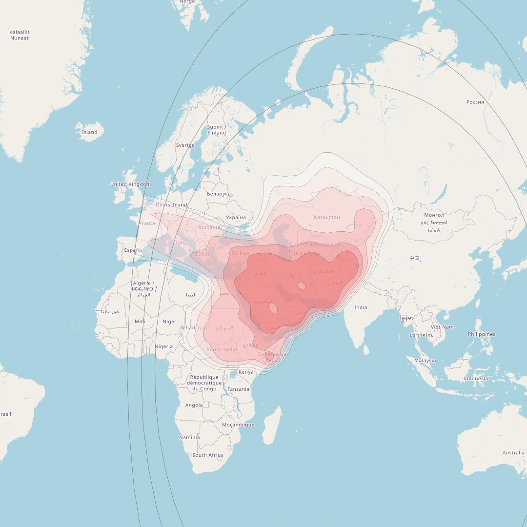 APSTAR 7 at 76° E downlink Ku-band Middle East and North Afirca beam coverage map