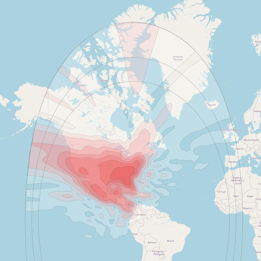 QuetzSat 1 at 77° W downlink Ku-band TEL beam coverage map