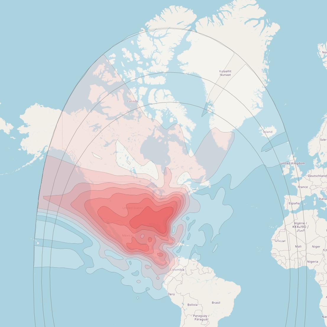 QuetzSat 1 at 77° W downlink Ku-band TWL beam coverage map