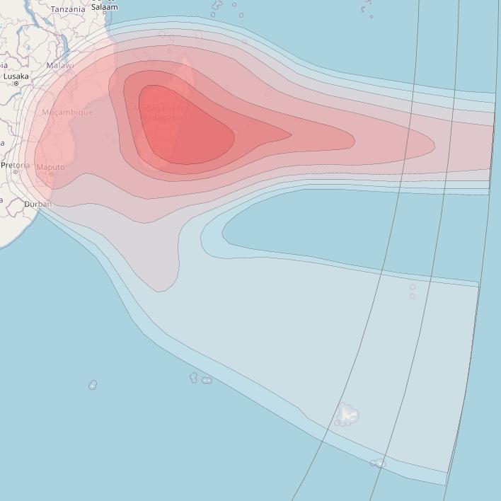 Eutelsat 7B at 7° E downlink Ku-band South East Africa beam coverage map