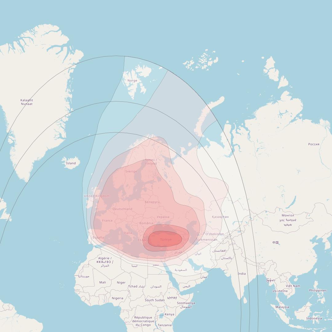 Eutelsat 7C at 7° E downlink Ku-band West beam coverage map