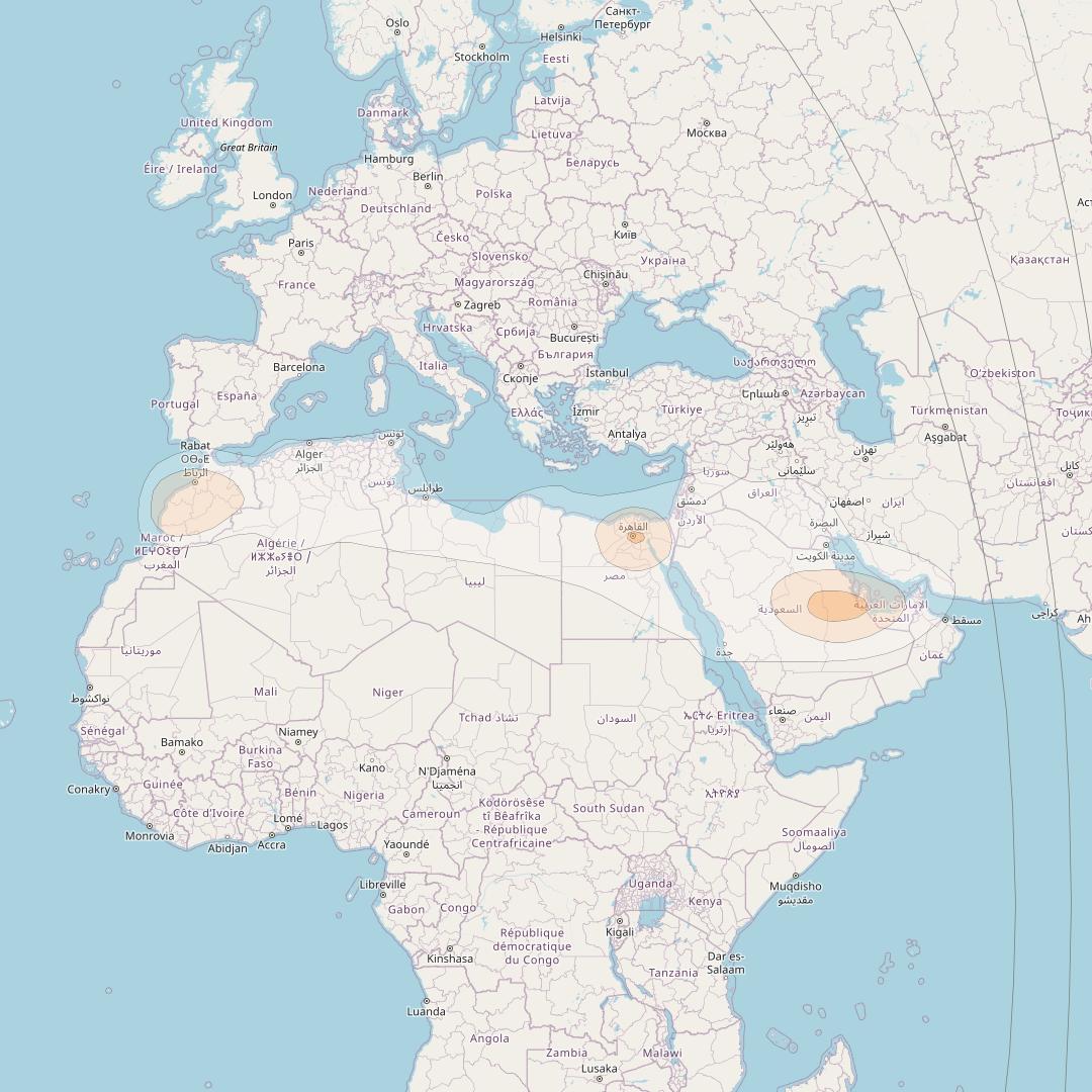 Nilesat 201 at 7° W downlink Ka-band Middle East beam coverage map