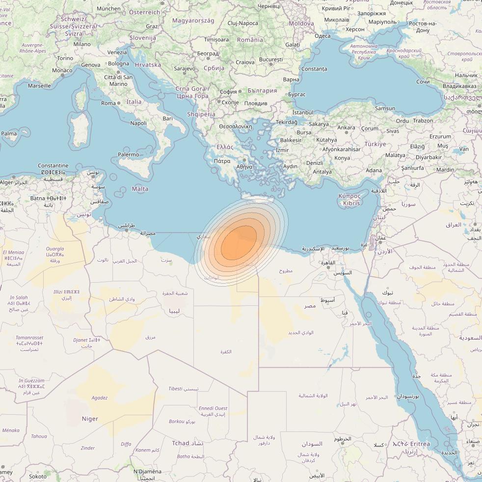 Nilesat 301 at 7° W downlink Ka-band S01 User Spot beam coverage map