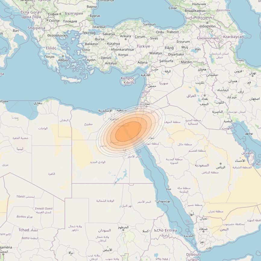 Nilesat 301 at 7° W downlink Ka-band S06 User Spot beam coverage map