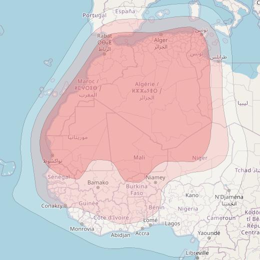 Eutelsat 7 West A at 7° W downlink Ku-band North-West Africa beam coverage map