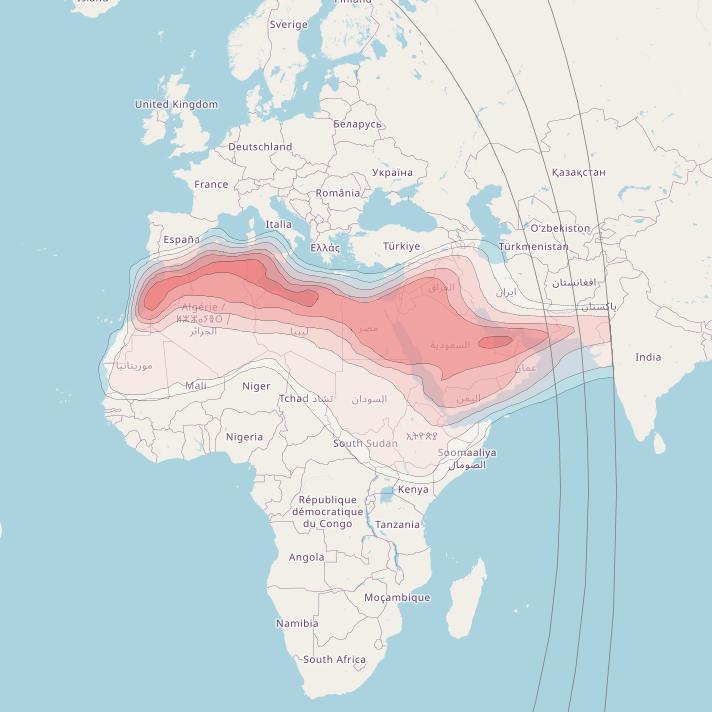 Eutelsat 8 West B at 8° W downlink Ku-band MENA beam coverage map