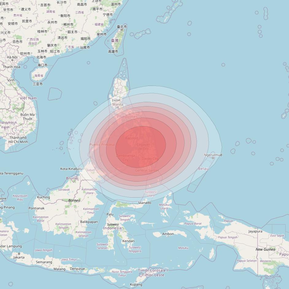 SES 12 at 95° E downlink Ku-band NE18 Spot beam coverage map