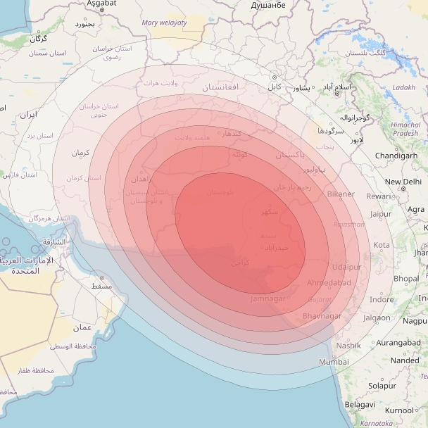 SES 12 at 95° E downlink Ku-band SA05 Spot beam coverage map