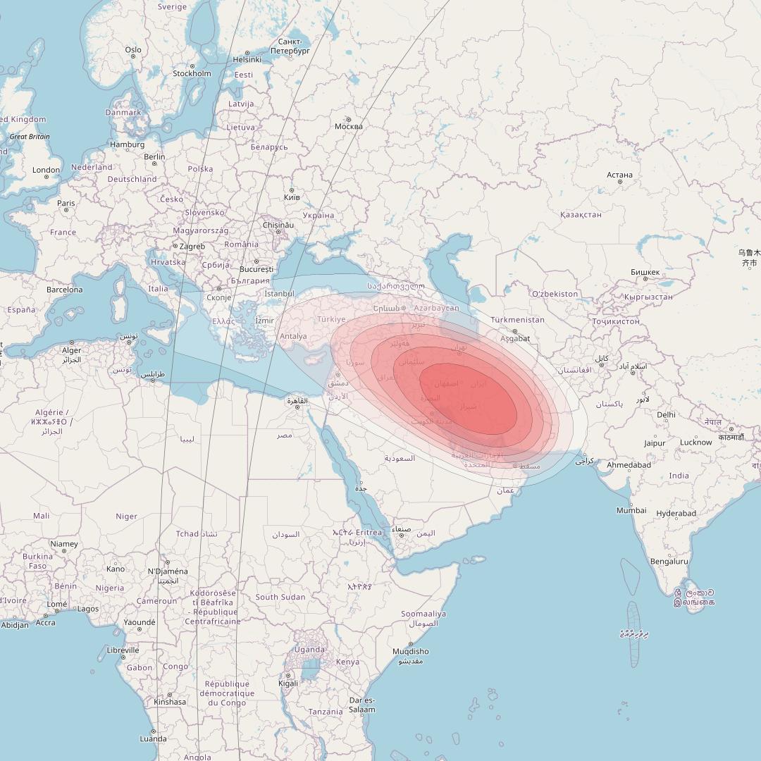 SES 12 at 95° E downlink Ku-band WA07 Spot beam coverage map