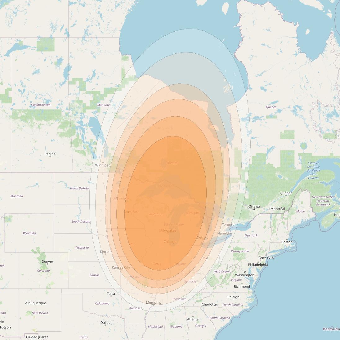 Spaceway 3 at 95° W downlink Ka-band Regional RD4 beam coverage map