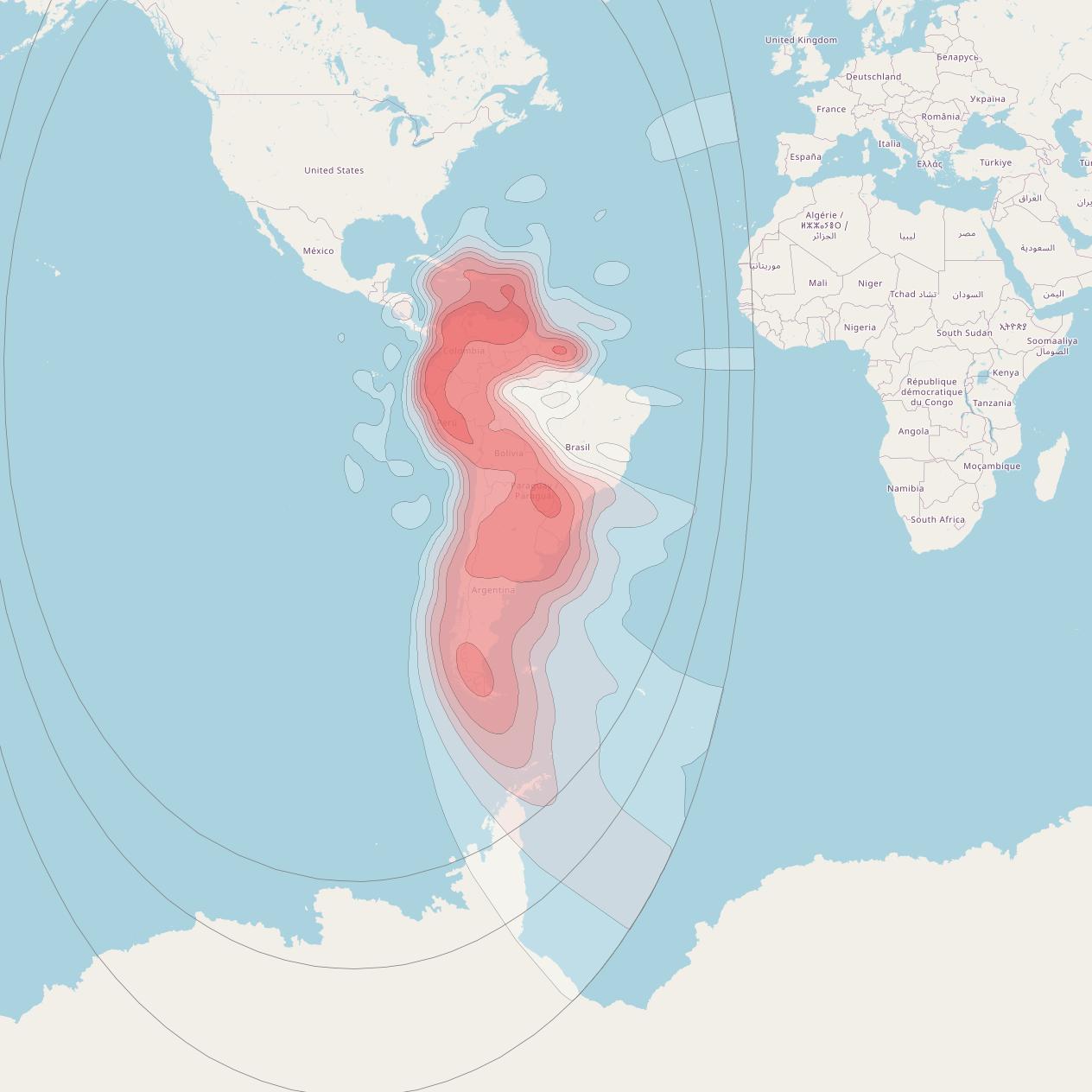 Intelsat 31 at 95° W downlink Ku-band PRLD beam coverage map