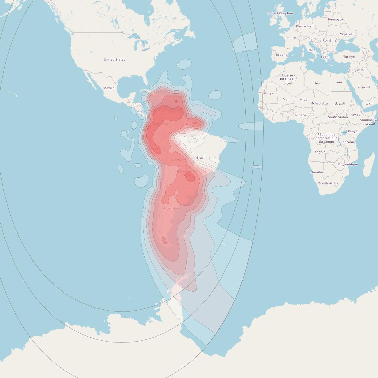 Intelsat 31 at 95° W downlink Ku-band PRRD beam coverage map