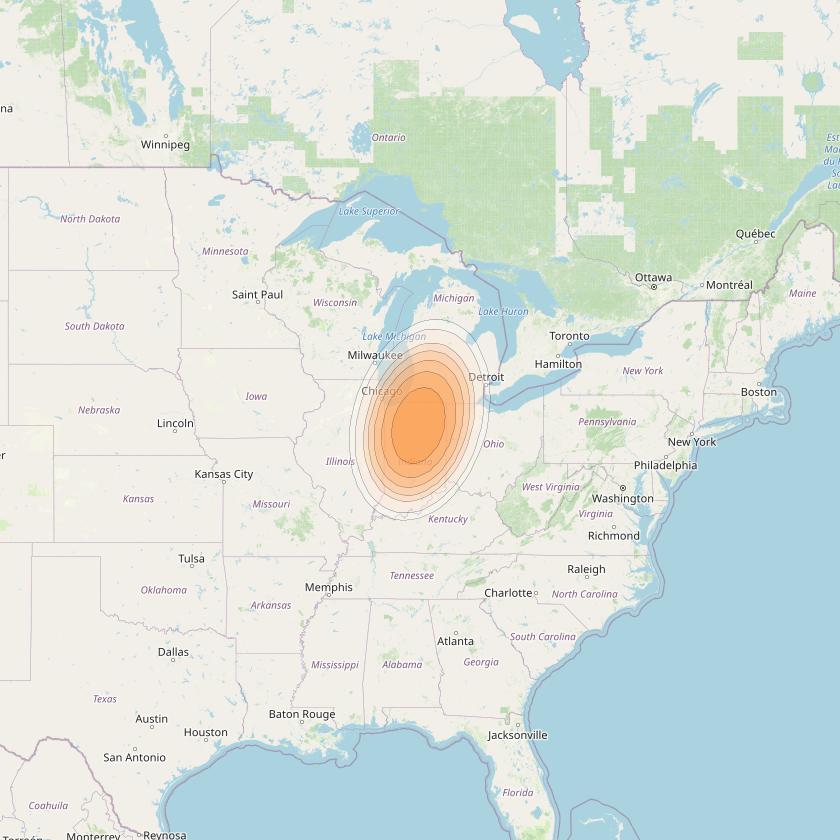 Echostar 19 at 97° W downlink Ka-band U048 User Spot beam coverage map