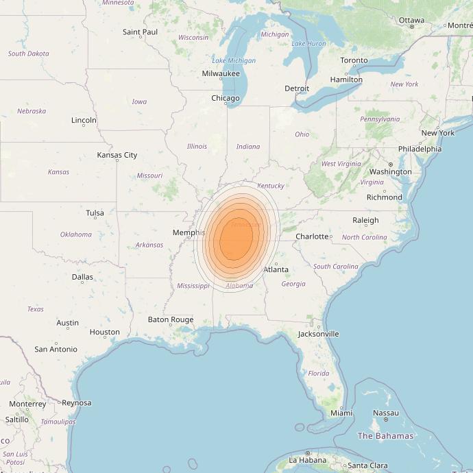 Echostar 19 at 97° W downlink Ka-band U081 User Spot beam coverage map