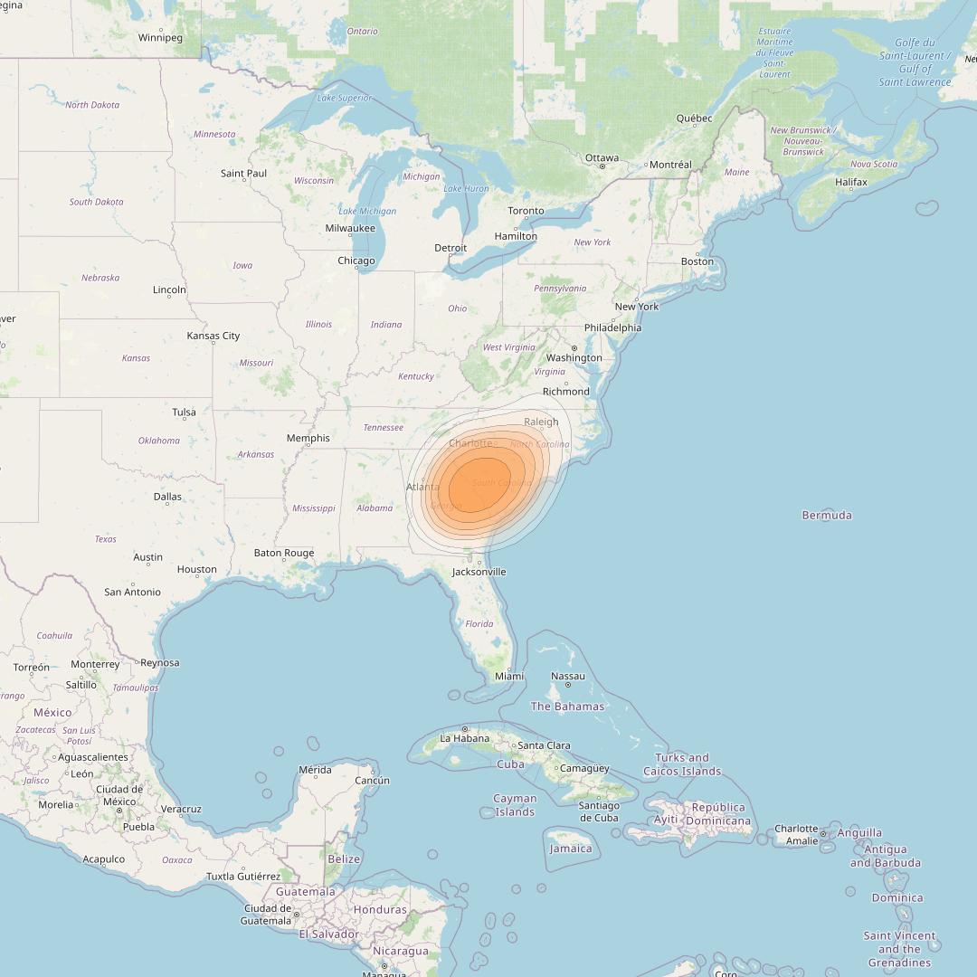 Directv 14 at 99° W downlink Ka-band Spot A06L (Augusta) beam coverage map