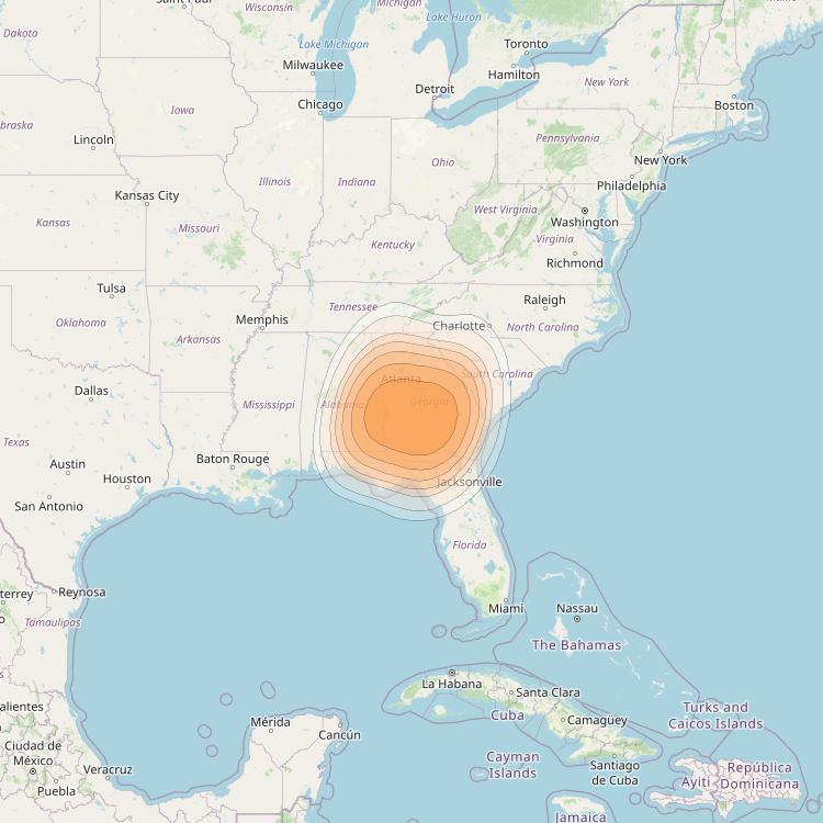 Directv 14 at 99° W downlink Ka-band Spot A08R (Columbus) beam coverage map