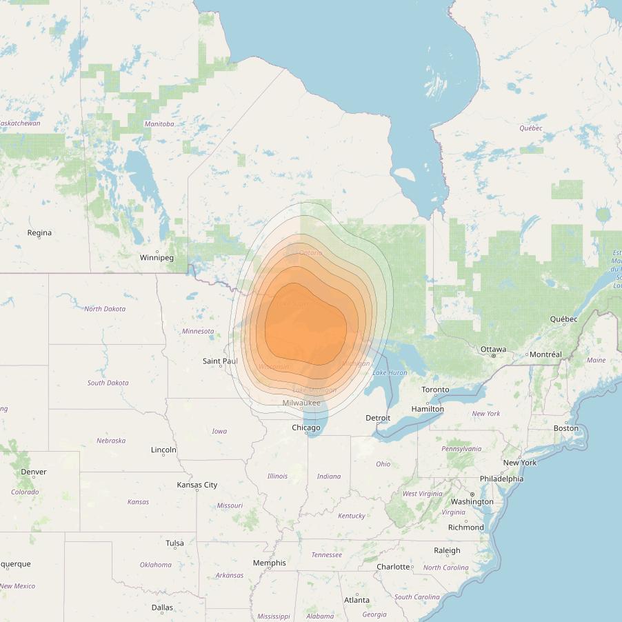 Directv 14 at 99° W downlink Ka-band Spot A13R (Manitou Island) beam coverage map