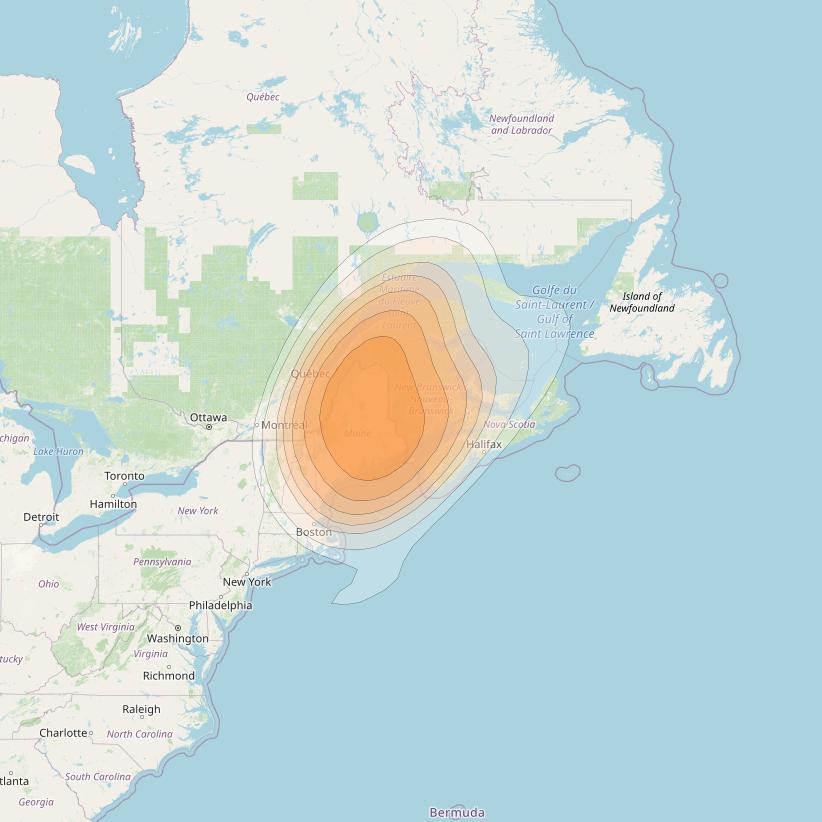 Directv 14 at 99° W downlink Ka-band Spot B01R (Bangor) beam coverage map