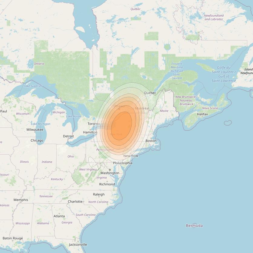 Directv 14 at 99° W downlink Ka-band Spot B02L (Syracuse) beam coverage map