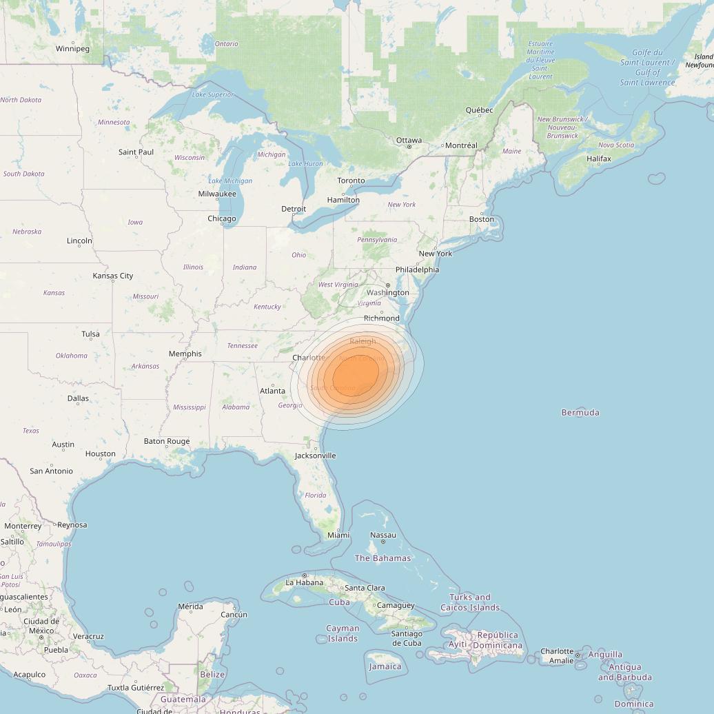 Directv 14 at 99° W downlink Ka-band Spot B05R (Myrtle Beach) beam coverage map