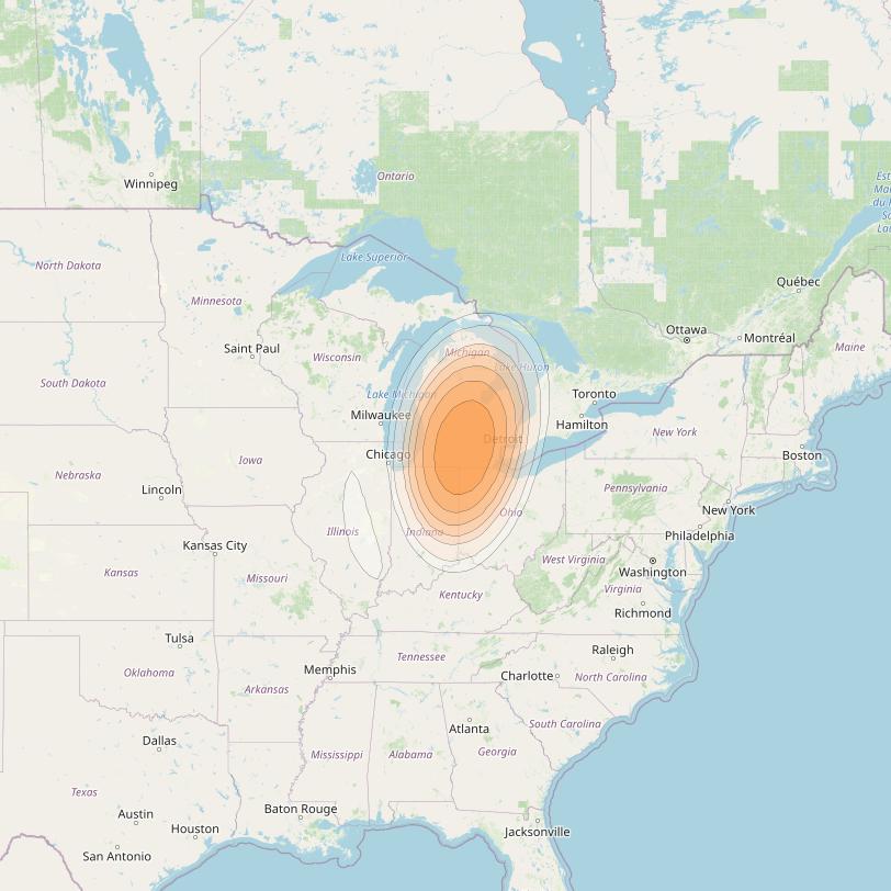 Directv 14 at 99° W downlink Ka-band Spot B10L (Lansing) beam coverage map