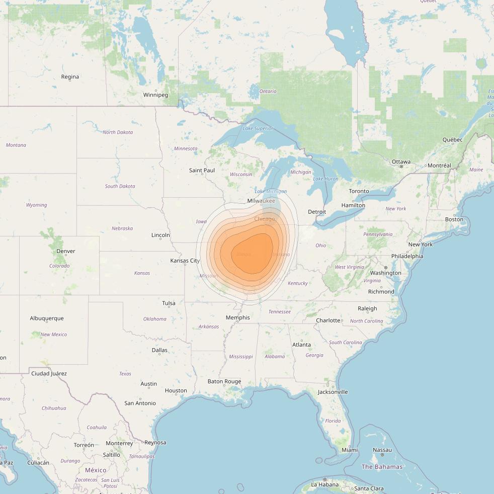 Directv 14 at 99° W downlink Ka-band Spot B13R (Springfield) beam coverage map