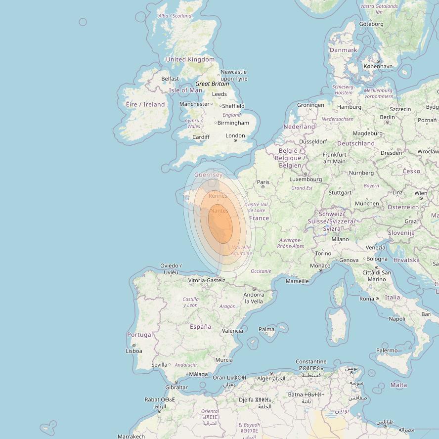 Eutelsat KA-SAT 9A at 9° E downlink Ka-band Spot 16 (GW8) beam coverage map