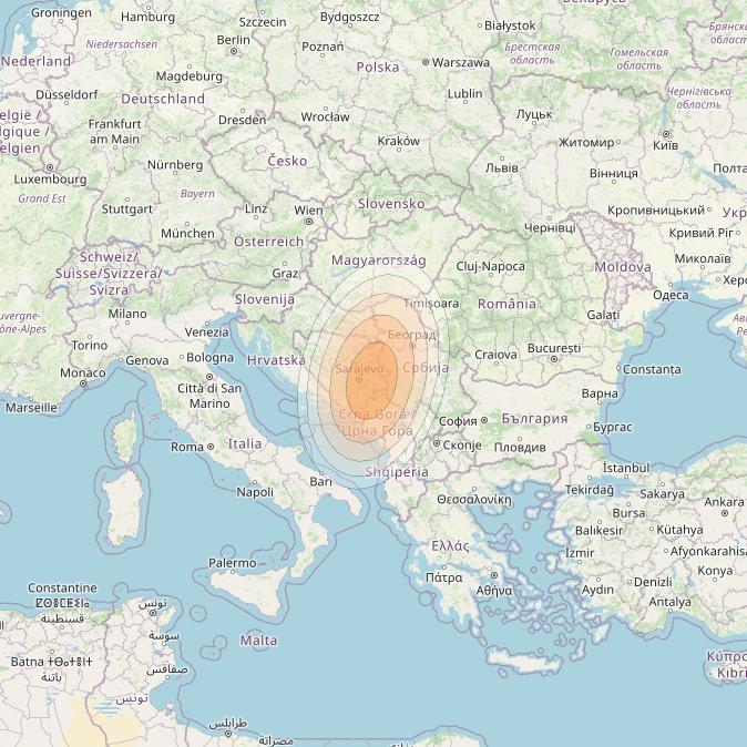 Eutelsat KA-SAT 9A at 9° E downlink Ka-band Spot 40 (GW7) beam coverage map