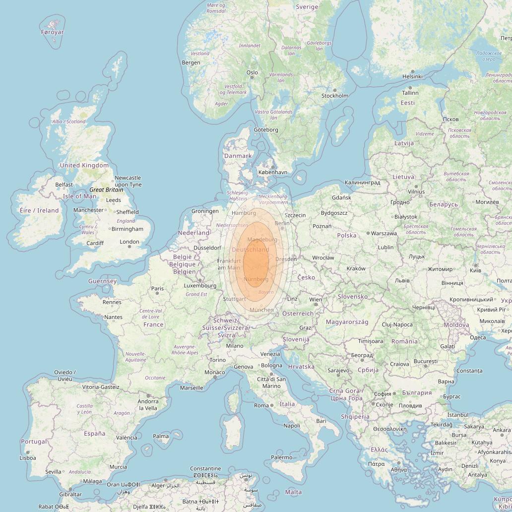 Eutelsat KA-SAT 9A at 9° E downlink Ka-band Spot 43 (GW8) beam coverage map