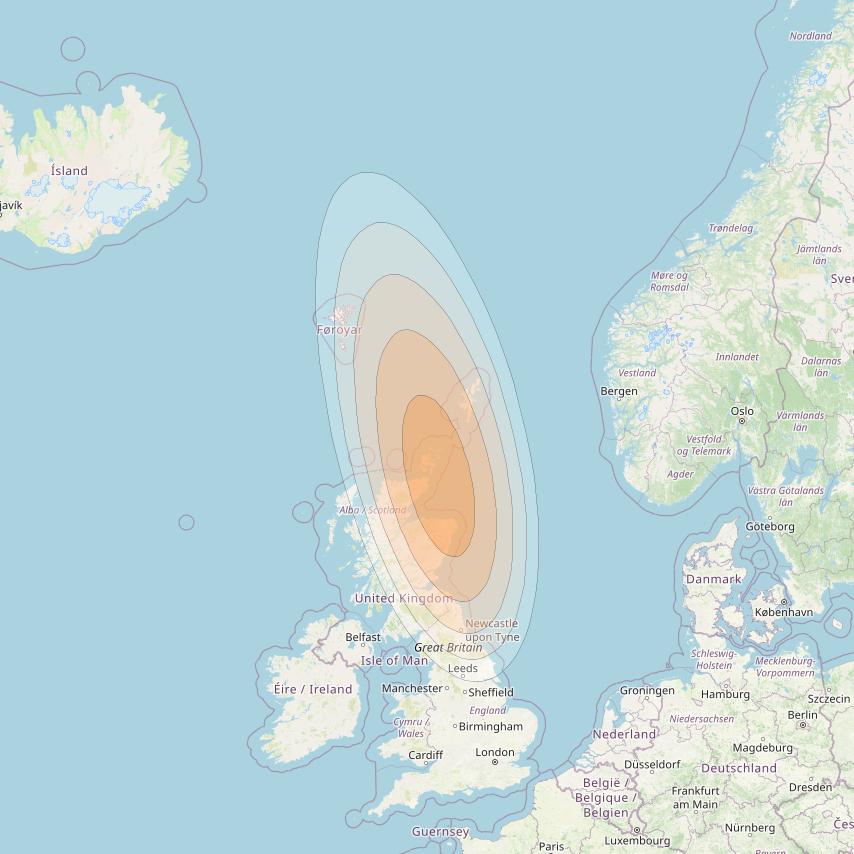 Eutelsat KA-SAT 9A at 9° E downlink Ka-band Spot 45 (GW8) beam coverage map