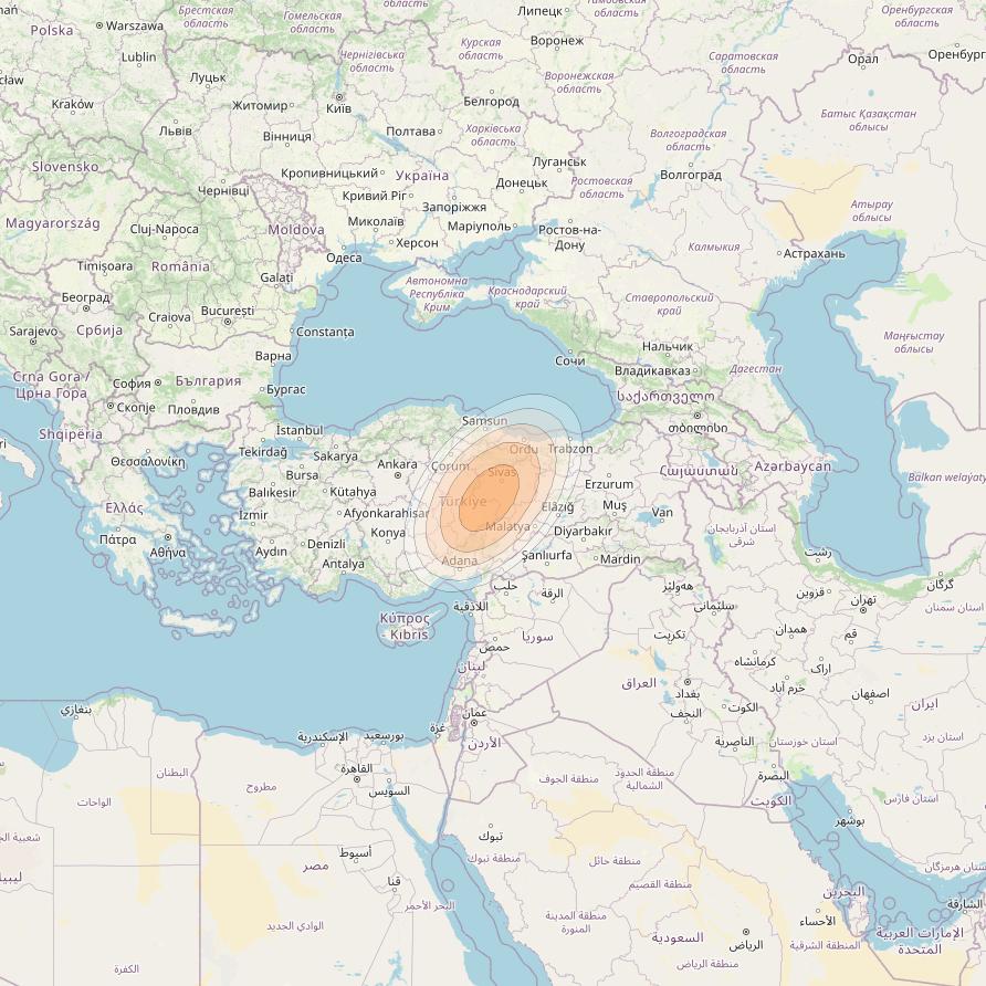 Eutelsat KA-SAT 9A at 9° E downlink Ka-band Spot 57 (GW7) beam coverage map