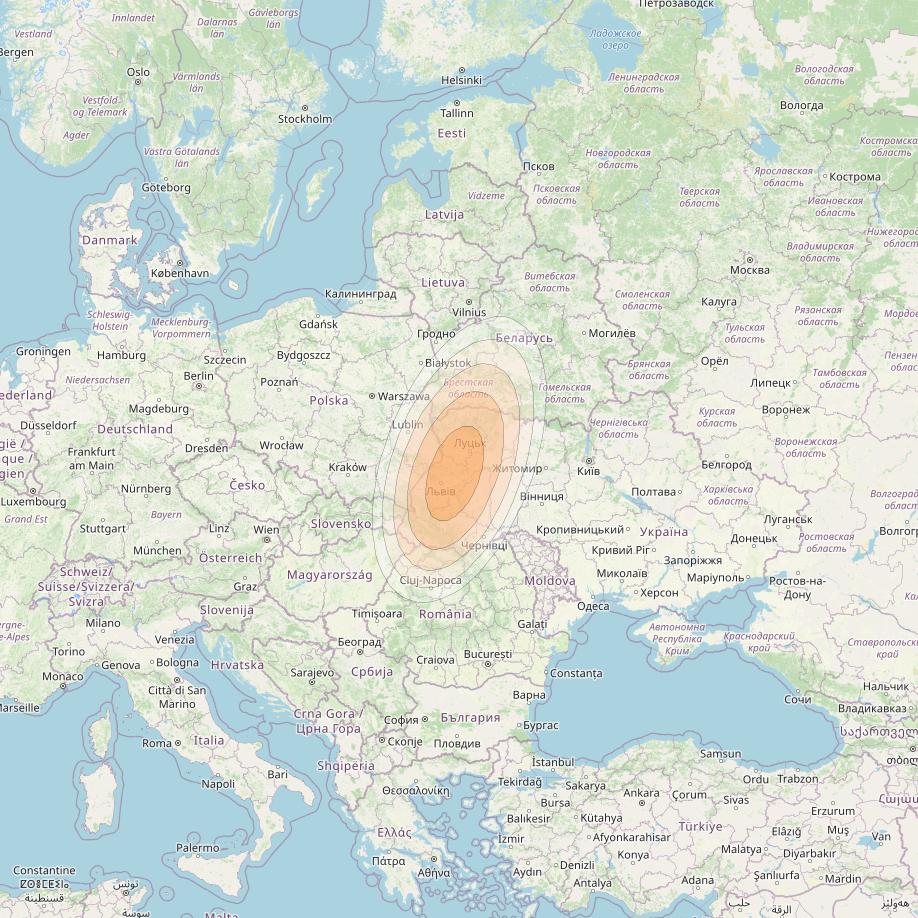 Eutelsat KA-SAT 9A at 9° E downlink Ka-band Spot 61 (GW1) beam coverage map