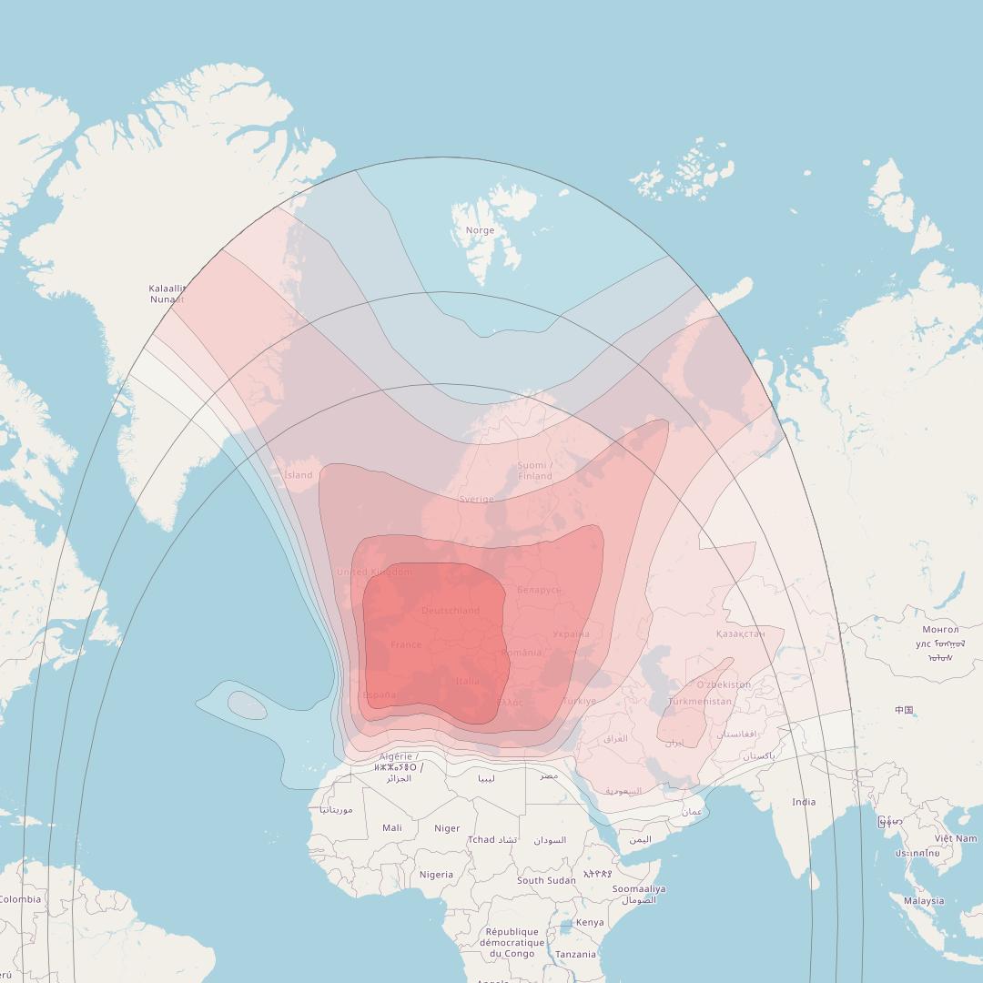 Eutelsat 9B at 9° E downlink Ku-band Wide beam coverage map